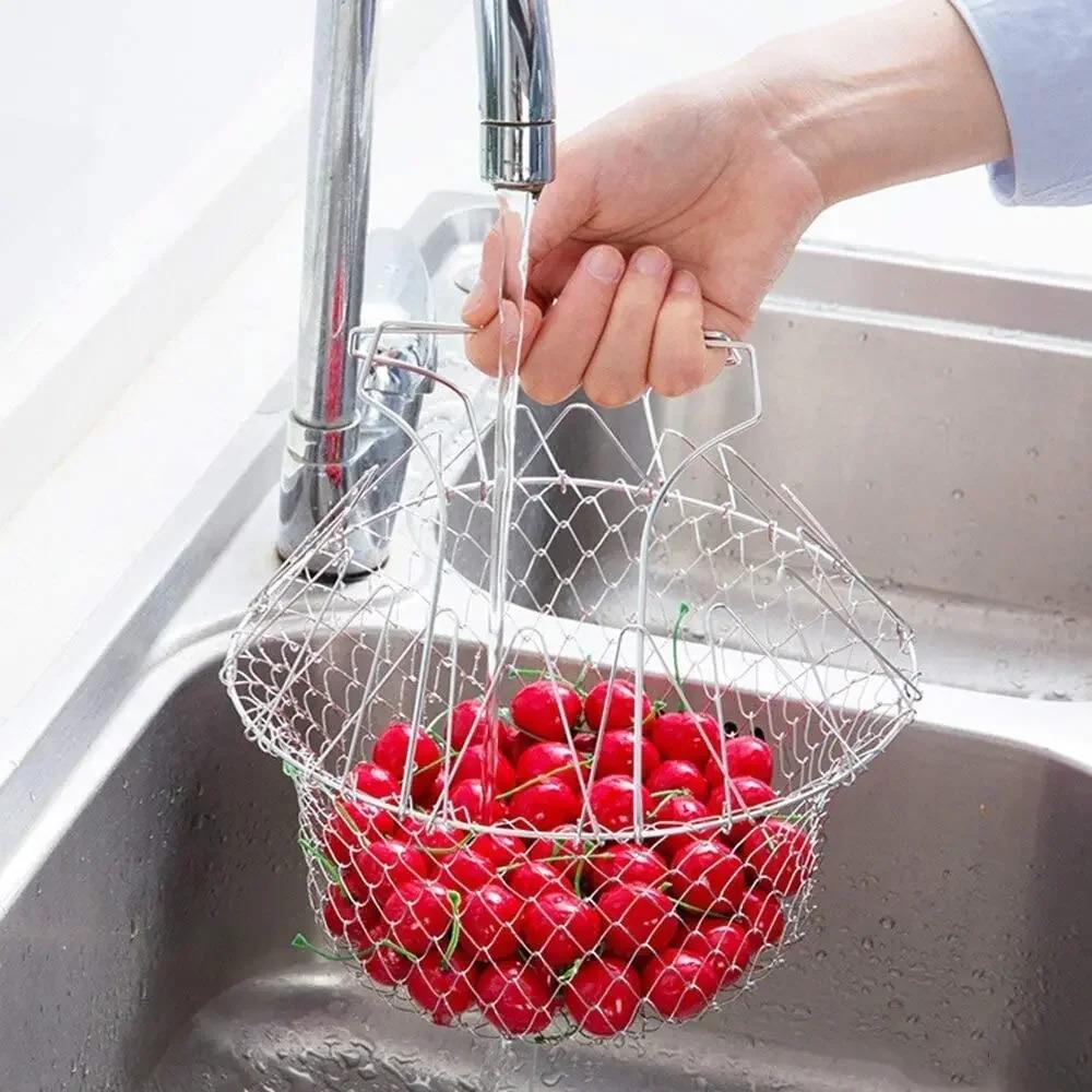 Összecsukható inox kosár – főzz, süss és szűrj le könnyedén