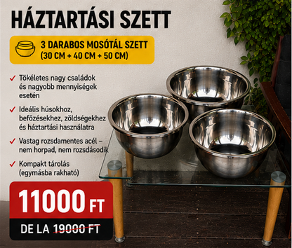 Prémium rozsdamentes acél tál készlet – tartós, praktikus, hosszú évekre